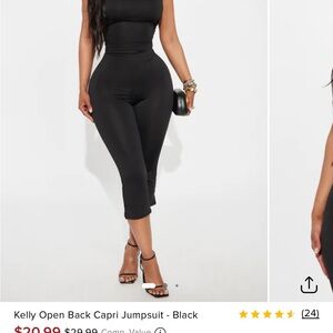 Fashion Nova Open Back Capri Jumpsuit - Black